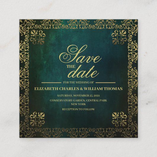 Traditionele groene & gouden opslagkaart voor datu informatiekaartje (Voorkant)