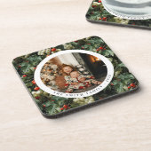 Traditionele groene Holly vakantiefoto Bier Onderzetter (Linkerzijde)