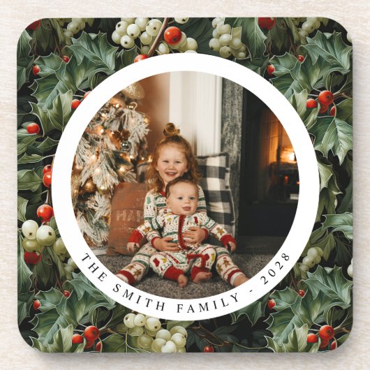 Traditionele groene Holly vakantiefoto Bier Onderzetter (Voorkant)