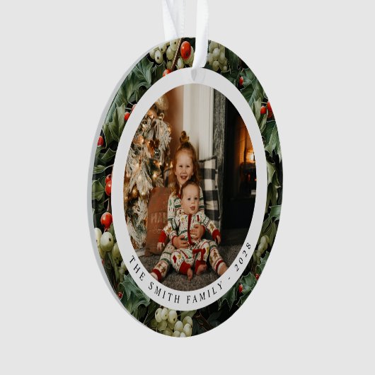 Traditionele groene Holly vakantiefoto Ornament (voorkant)
