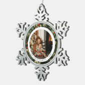 Traditionele groene Holly vakantiefoto Tin Sneeuwvlok Ornament (Rechts)