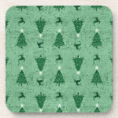 Traditionele groene kerstbomen en rendieren bier onderzetter (Voorkant)