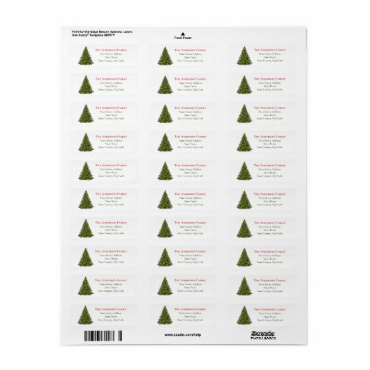 Traditionele groene kerstboom rode bogen naam etiket (Full Sheet)