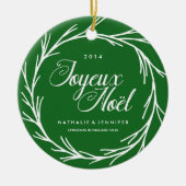 Traditionele groene kerstfoto keramisch ornament (Voorkant)