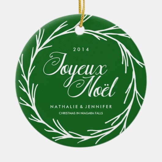 Traditionele groene kerstfoto keramisch ornament (Voorkant)