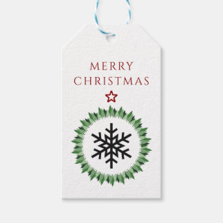 Traditionele groene kerstkrans sneeuwvlok Merry Ch Cadeaulabel