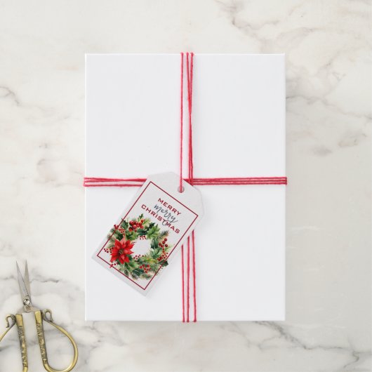 TRADITIONELE GROENE KRANS MET RODE BOOG KERSTMIS CADEAULABEL (Met Touw)