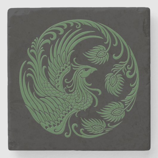 Traditionele groene Phoenix Cirkel op zwart Stenen Onderzetter (Voorkant)