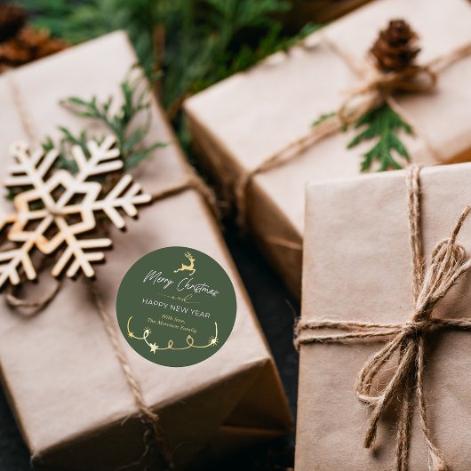 Traditionele groene vrolijke kerstvakantie ronde sticker