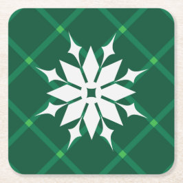 Traditionele groene wintersneeuwvlok kartonnen onderzetters