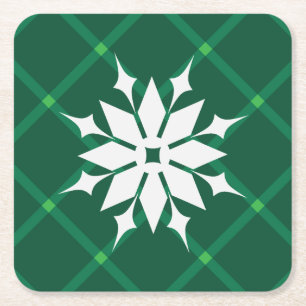 Traditionele groene wintersneeuwvlok kartonnen onderzetters