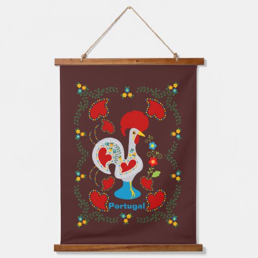 Traditionele haan van Barcelos in het wit Hangend Wandkleed (Voorkant)