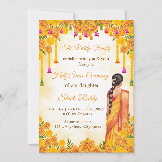 Traditionele Half Saree Ceremonie Uitnodiging (Voorkant)