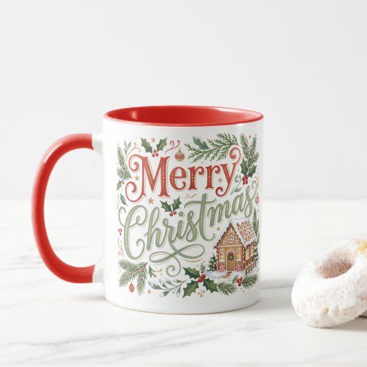 Traditionele handlettering Kerst gingerbread Mok (Met donut)