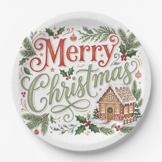 Traditionele handlettering Kerst gingerbread Papieren Bordje (Voorkant)