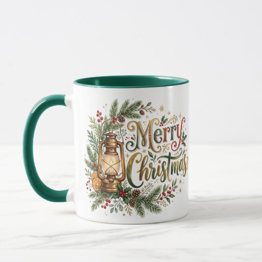 Traditionele handlettering Kerstlantaarn Mok (Links)