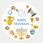 Traditionele Hanukkah elementen Duif Davidster Ronde Sticker (Voorkant)