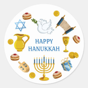 Traditionele Hanukkah-elementen Duif Davidster Ronde Sticker