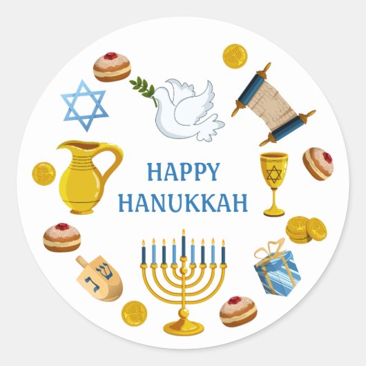 Traditionele Hanukkah elementen Duif Davidster Ronde Sticker (Voorkant)