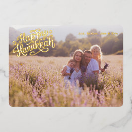 Traditionele Hanukkah-kaart Eén foto patroon goud Folie Feestdagenkaart