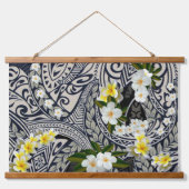 Traditionele Hawaïaanse tapa en plumeria Hangend Wandkleed (Voorkant)