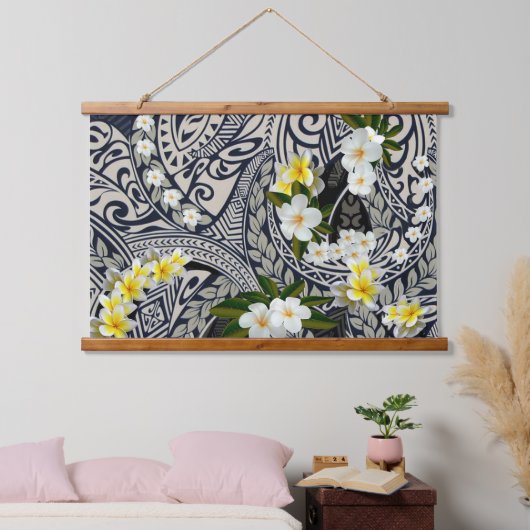 Traditionele Hawaïaanse tapa en plumeria Hangend Wandkleed (Slaapkamer)