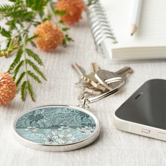 Traditionele Hawaïaanse zeepschuim tapa en plumeri Sleutelhanger (Zijkant)