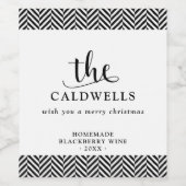 Traditionele herringbone Homemade White kerst Wijn Etiket (Enkel label)