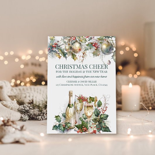 Traditionele Holly Christmas Cheer New Home Feestdagenkaart