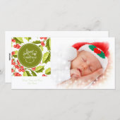 Traditionele 'Holly Design Merry-kerstfoto' Feestdagenkaart (Voorkant / Achterkant)