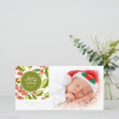 Traditionele 'Holly Design Merry-kerstfoto' Feestdagenkaart (Staand voorkant)