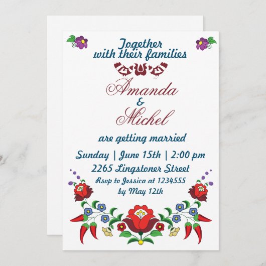 Traditionele Hongaarse Floral Weddenschap Kaart (Voorkant / Achterkant)