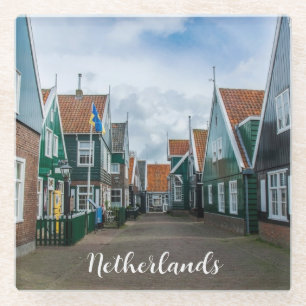 Traditionele houten huizen in het dorp Marken Glazen Onderzetter