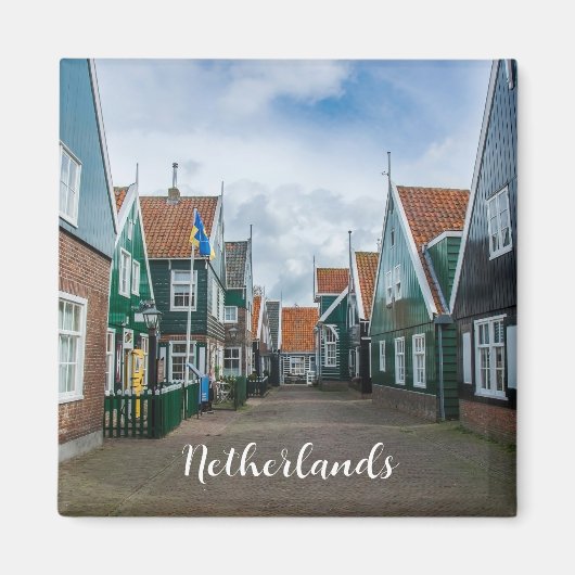 Traditionele houten huizen in het dorp Marken Magneet (Voorkant)