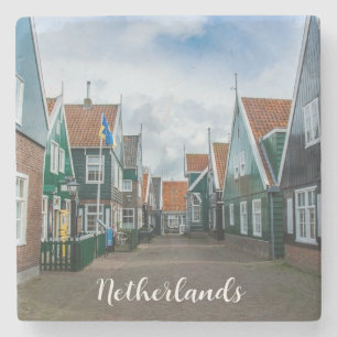 Traditionele houten huizen in het dorp Marken Stenen Onderzetter