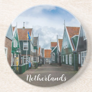 Traditionele houten huizen in het dorp Marken Zandsteen Onderzetter