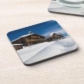 Traditionele houten kool in de sneeuw bier onderzetter (Linkerzijde)