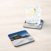 Traditionele houten kool in de sneeuw bier onderzetter (Rechterzijde)