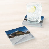 Traditionele houten kool in de sneeuw glazen onderzetter (Schuin)