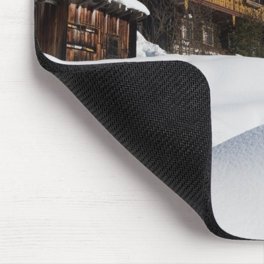 Traditionele houten kool in de sneeuw muismat (Hoek)