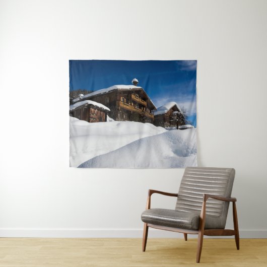 Traditionele houten kool in de sneeuw wandkleed (In Situ (horizontaal))