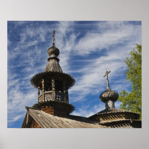 Traditionele houten Russisch-orthodoxe kerk Poster
