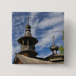 Traditionele houten Russisch-orthodoxe kerk Vierkante Button 5,1 Cm