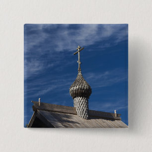 Traditionele houten Russisch-orthodoxe kerk Vierkante Button 5,1 Cm