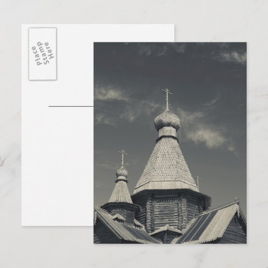 Traditionele houten Russische orthodoxe kerk Briefkaart (Voorkant / Achterkant)