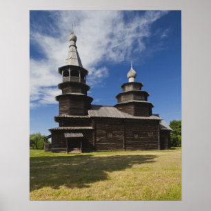 Traditionele houten Russische orthodoxe kerk Poster