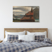 Traditionele houten staafkerk in Noorwegen Canvas Afdruk (Insitu (Slaapkamer))