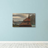 Traditionele houten staafkerk in Noorwegen Canvas Afdruk (Insitu (Houten vloer))