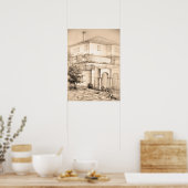 Traditionele huisarchitectuur Tekening schets kuns Poster (Keuken)