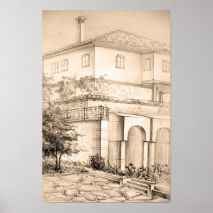 Traditionele huisarchitectuur Tekening schets kuns Poster